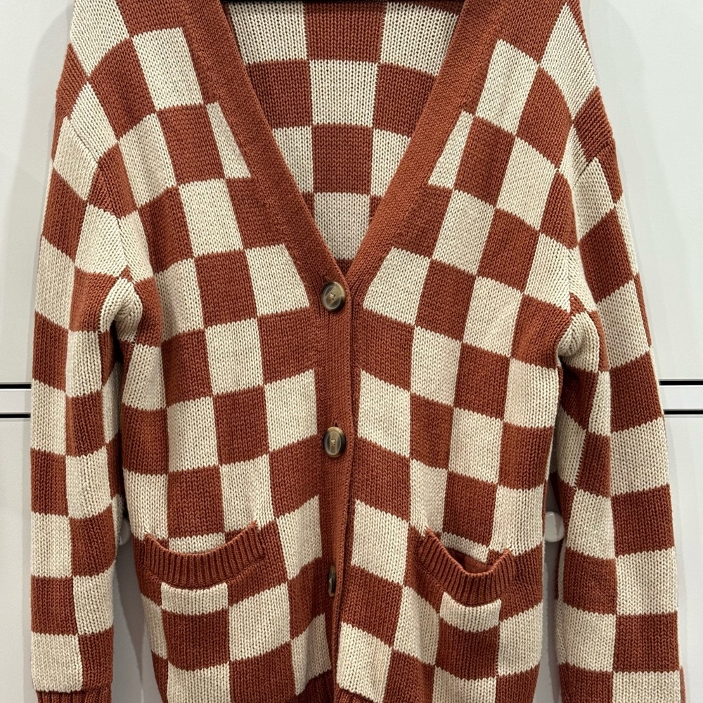 AE Checkered Brown and Cream Women's Sweater
